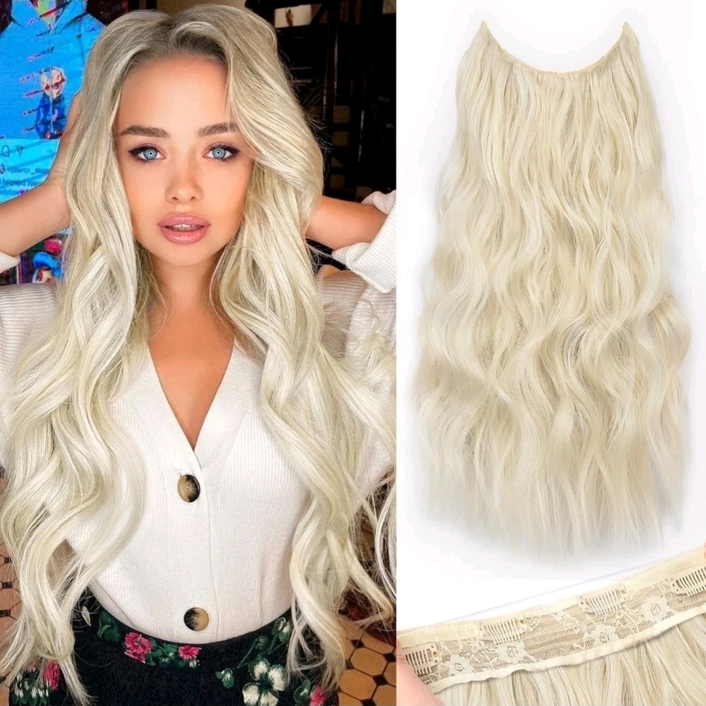 Invisible Wire 20" Hair Extensions - 4 Clips, Wavy, Platinum Blonde for Women